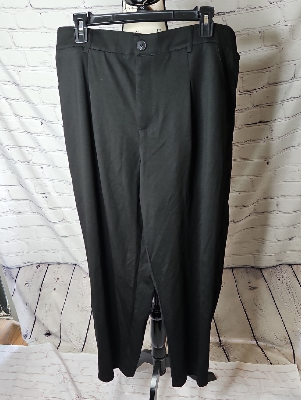 Arach & Cloz Stretch Wrinkle Free Wide Leg Trousers in Black Size Large NWT